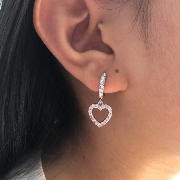 Silver Heart Diamond Crystal CZ Diamond Earrimg - Picture 2 of 2